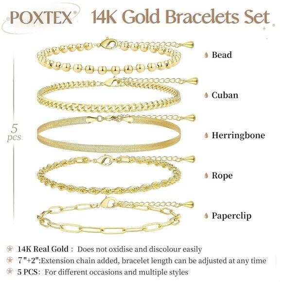 Gold-Style 01 Stack With Cuban Paperclip, Rope Bracelets Jewelry Gifts for Women - Picture 6 of 9